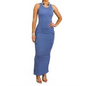 NEW SURELYMINE ribbed midi dress in blue